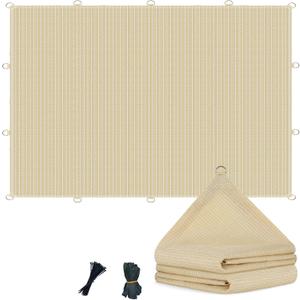 90% 12x20ft Sun Shade Cloth with D-Rings, Reinforced Edge & Corner Webbing Sun Shades for Outdoor Patio, Breathable Pergola Shade Cover 200GSM Shading Fabric for Garden, Patio, Deck & Backyard (Beige)