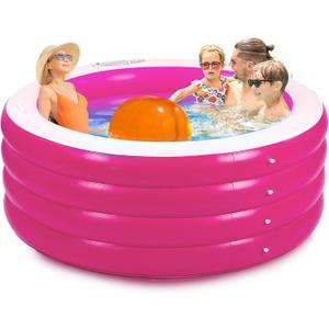 Blow Up Pool, 72" X 30" Deep Round Inflatable Swimming Adult Pool, Backyard Inflatable Pool for Kids Swimming, Pink
