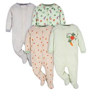 Gerber Unisex Baby 4 Pack 'N Play Footie And Toddler Sleepers, Happy Veggies, Newborn US, Size 0M Gerber Unisex Baby 4 Pack 'N Play Footie And Toddler Sleepers, Happy Veggies, Newborn US, Size 0M