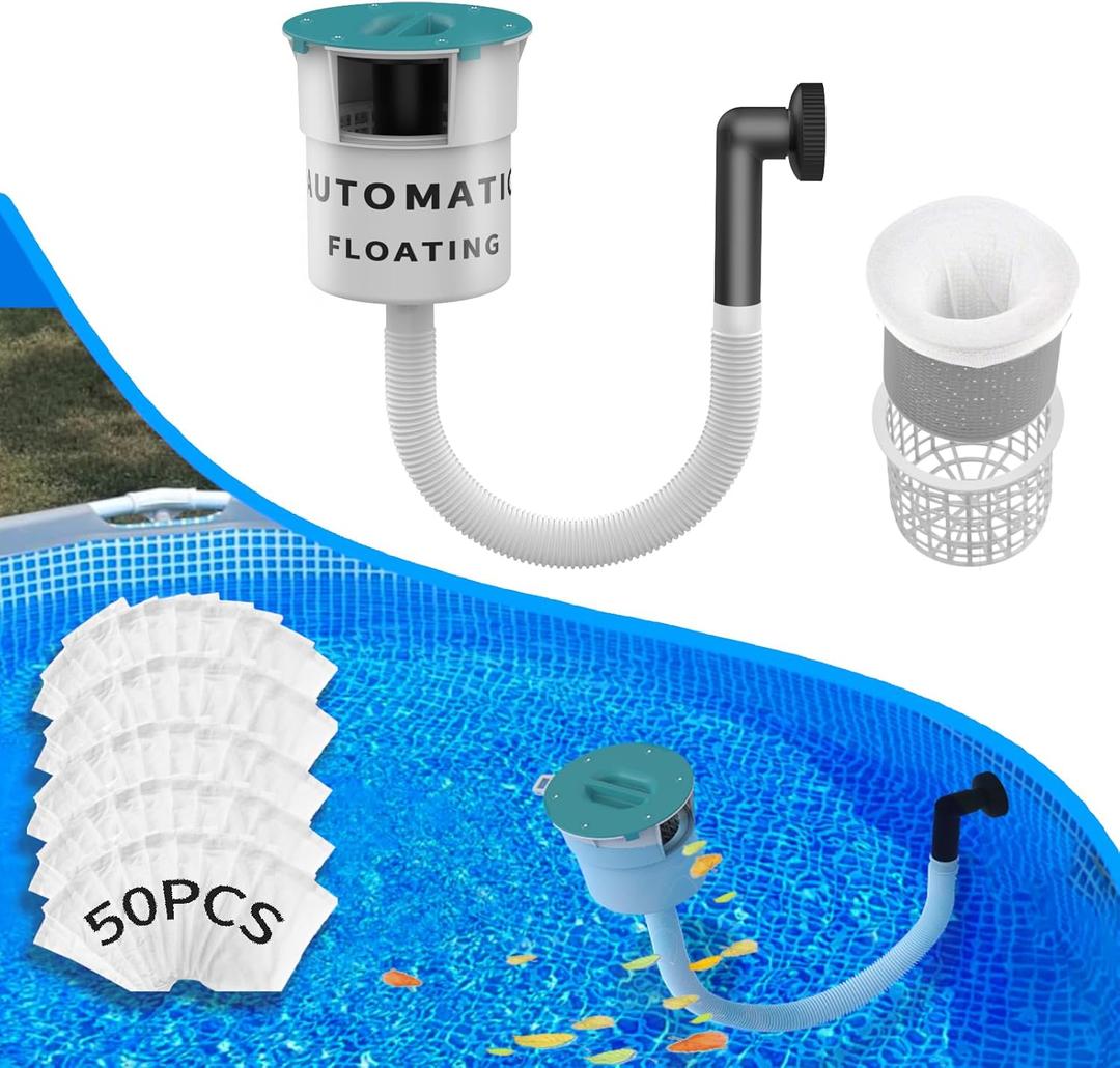 Surface Float Skimmer,2025 Upgrade,No Installation Required, no Adjustable Bracket Required,Comes with 50 Filter Socks, Perfect for Women ((((Turquoise))))