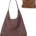 Suede Tote Bag, Brown Slouchy Suede Bags for Womens Tote Bag Work Purses Crescent Bag Suede Handbag Travel Winter Fall (Coffee)