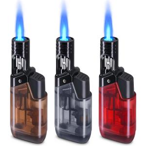 3 Pack Torch Lighter Mini Refillable Butane Lighters Utility Lighter Long Wand Pocket Lighter Windproof Gas Lighter Jet Flame Multi-Purpose for Candle Camping BBQ Grill(No Fuel) Assorted Colors