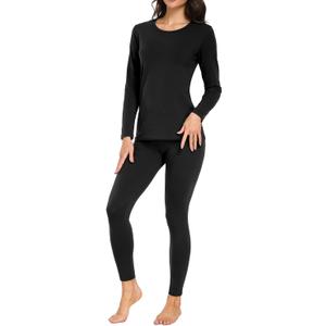 wirarpa Women's Cotton Thermal Underwear Set Lightweight Long Johns Base Layer Pajama Set for Women Top Bottom (Black) S