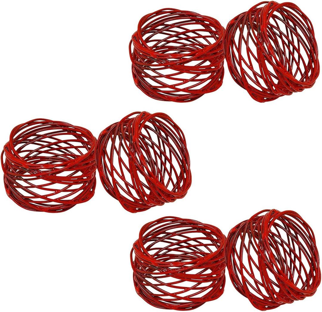 Handmade Round Red Mesh Napkin Rings Set of 6 Holder for Dinning Table Parties Everyday, Dia: 2 Inch