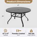 Soohow Round Outdoor Patio Dining Table, 47" Round Patio Table with 1.57" Umbrella Hole, Metal Outdoor Dining Tables for Patio, Graden, Backyard and Poolside, 47" Dia