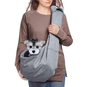 Dog Cat Sling Carrier Adjustable Padded Shoulder Strap with Mesh Pocket for Outdoor Travel (Grey, L - 8 to 15 lbs)