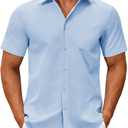 COOFANDY Men's Casual Short Sleeve Button Down Shirts Untucked Dress Shirts Wrinkle Free Summer Wedding Shirts Solid (Blue, M)