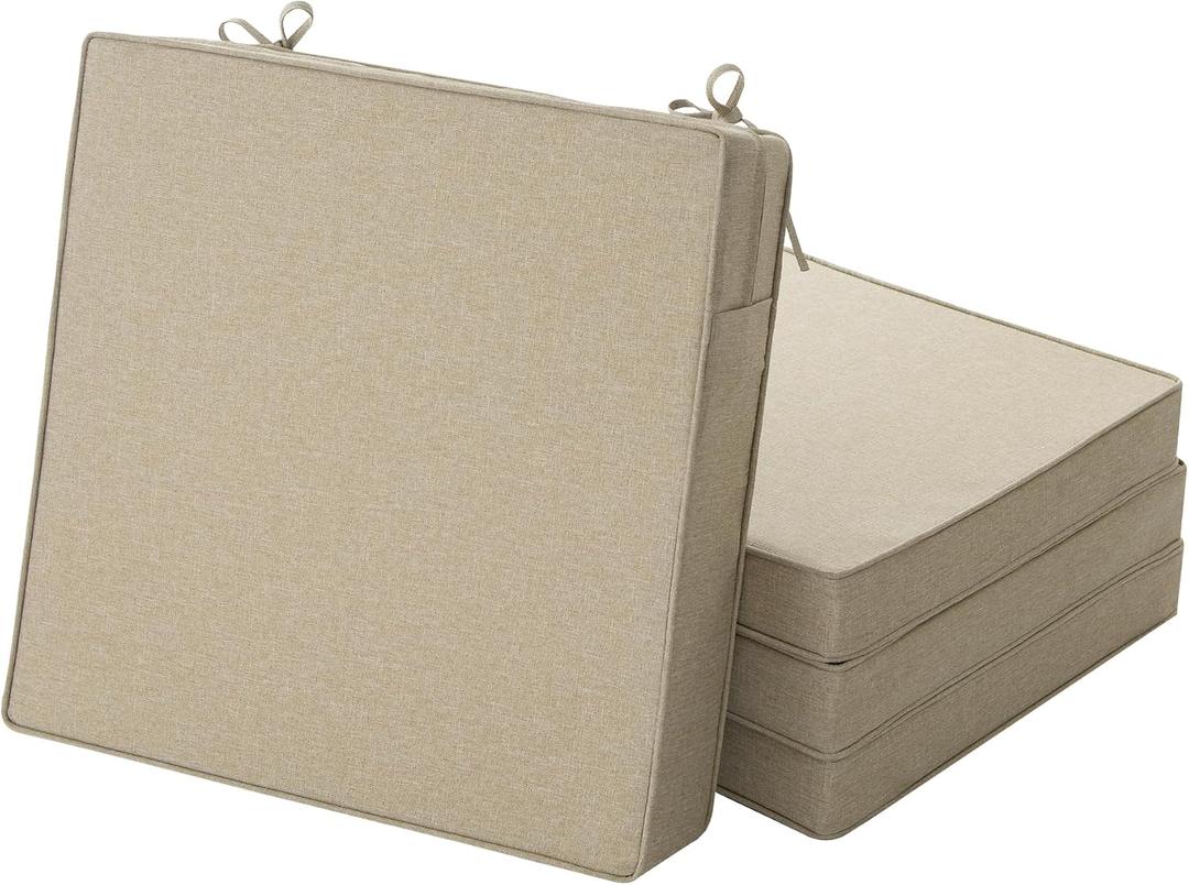 Outdoor Chair Cushions, Water-Resistant & Fade-Resistant, Patio Furniture Square Seat Replacement Chair Pads with Ties, Removable Cover, Non-Slip Bottom, Set of 4, 22 x 22 Inch, Natural
