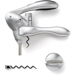 Rabbit Original Lever Corkscrew Bottle Opener with Foil Cutter and Extra Spiral (Silver)