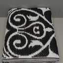 OLANLY Outdoor Rug Waterproof 5x8 ft Clearance, Reversible Outdoor Plastic Straw Rug with Floral Pattern, RV Mat for Patio, Camping, Balcony, Deck, Backyard, Black & White