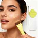 Flat Foundation Brush for Liquid Makeup with Powder Puff and Color Palette, Spatula Brush Facial Makeup, Face Concealer Brushes for Blending Cream