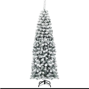 6 ft. White Unlit Light Type Flocked Classic Pencil Artificial Christmas Tree with 500 Tips