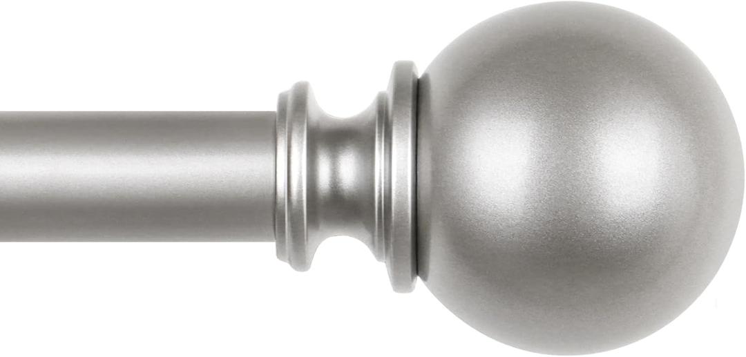 KAMANINA Long Curtain Rods for Windows 72 to 144 Inches, Silver Curtain Rod 32 to 144 Inches (2.6-12ft), 7/8 Inch Decorative Drapery Rods with Round Finials
