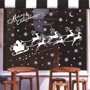 Mendom Christmas Decal Window Clings Sticker – 2 Sheets Large Christmas Decorations–Reindeer Santa Claus, Sleigh, Snowflake