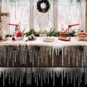 1 Pc Christmas Glitter Icicle Fringe 12x8 inch Artificial Fake Christmas Icicle Trim Plastic Hanging Clear Fringe Borders for Village Holiday Winter Indoor Outdoor Decor