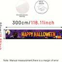 Happy Halloween Banner Halloween Decorations Outdoor Yard Banner Purple Moon Scene Witch Pumpkin Ghost Skull Bat Backdrop 118x20 Inch for Fence Garden Porch Party Wall Decor