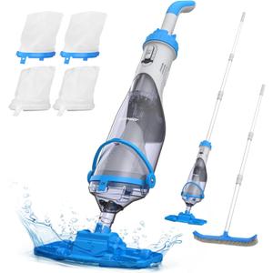 Cordless Pool Vacuum with Telescopic Pole, Handheld Rechargeable Swimming Pool Cleaner, Strong Suction 19 GPM Pool Vacuum for Cleaning Hot Tubs, Spas, Above/In Ground Pools