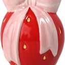 Ceramic Strawberry Vase with Bow Design, Unique Flower Vase for Home Decor in Red and Pink, Perfect for Vintage, Chinoiserie, and Floral Arrangements (Red, S)