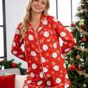 MYHALF Christmas Santa Pajama Set Women Christmas Pajamas Xmas Long Sleeve Sleepwear 2 Piece Button Down Pjs Lounge Set (Large)