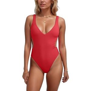 One Piece Swimsuits Women Sexy Cutout Push Up Swimwear Cheeky V-Cut Back High Cut Thong 1 Piece Bikinis Bathing Suit Size XXL