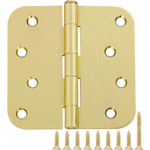 Brass Door Hinges - 18 Pack, 4 Inch, Satin/Brushed Brass, Rounded Front, Heavy Duty Steel, 4 in x 4" Hinge, 8 Holes, Gold Finish, for Playhouse, Farmhouse, Entry Door Hardware