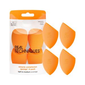 Real Techniques Miracle Complexion Sponge 4 Pack, Makeup Blending Sponges For Liquid & Cream Foundation & Skin Tints, Buildable Coverage, Natural, Dewy Base, Cruelty- Free, Latex-Free Foam