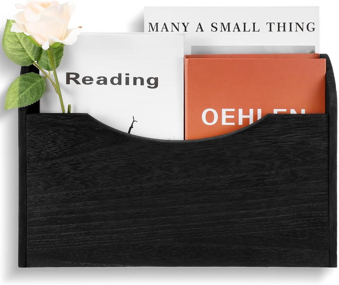 Suzile Wall Mounted File Holder Wood Magazine Holder Wall Hanging File Organizer for Office Mail Magazine Letter Paper Folder Organization (Black) Suzile Wall Mounted File Holder Wood Magazine Holder Wall Hanging File Organizer for Office Mail Magazine Letter Paper Folder Organization (Black)