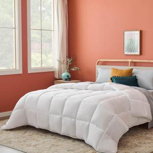 Linenspa Hypoallergenic Microfiber White Down Alternative Insert-All-Season Comforter with Box Stitch and 8 Duvet Loops-Bedding for Kids, Teens, and Adults-Oversized King