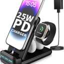 MSTJRY Fast Charging Station for Apple iPhone Multiple Devices - 4 in 1 Foldable 25W PD Charger Stand for iPhone 14/13/12/11/X/8, for Apple Watch, Dual Charging Connector for Air Pods & Earbuds