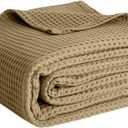 100% Cotton Blankets Queen Size for Bed - Waffle Weave Blankets for Summer, Lightweight and Breathable Soft Woven Blanket for Spring,  Queen (90" x 90")