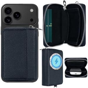 Strong Magnetic for MagSafe Wallet Pouch / Pixelsnap, Zipper Pocket Large Capacity for Earpod/Earphone/Car Keys & More, 3 Card Slots RFID Block for iPhone Air 17 16 15 Pro Max Pixel 10 Series (Black)