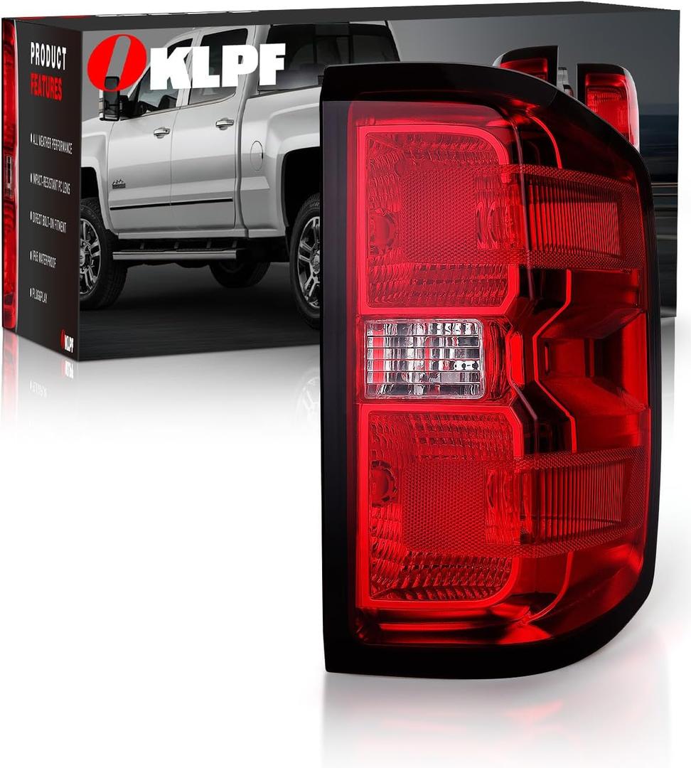 OKLPF Rear Brake Tail Lights Compatible With 2016-2019 Chevy Silverado 1500 2500HD 3500HD,GMC Sierra 3500 HD,Replacement Red Taillights Assembly,Included Bulbs and Harness,Right Passenger Side