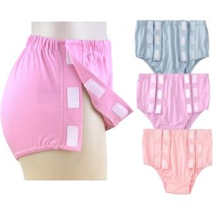 Tear Away Underwear for Women, Reusable Post Surgery Briefs, Disabled Adaptive Stick-On Underwear for Easy Dressing Changing (Pink/Purple/Blue,Large)