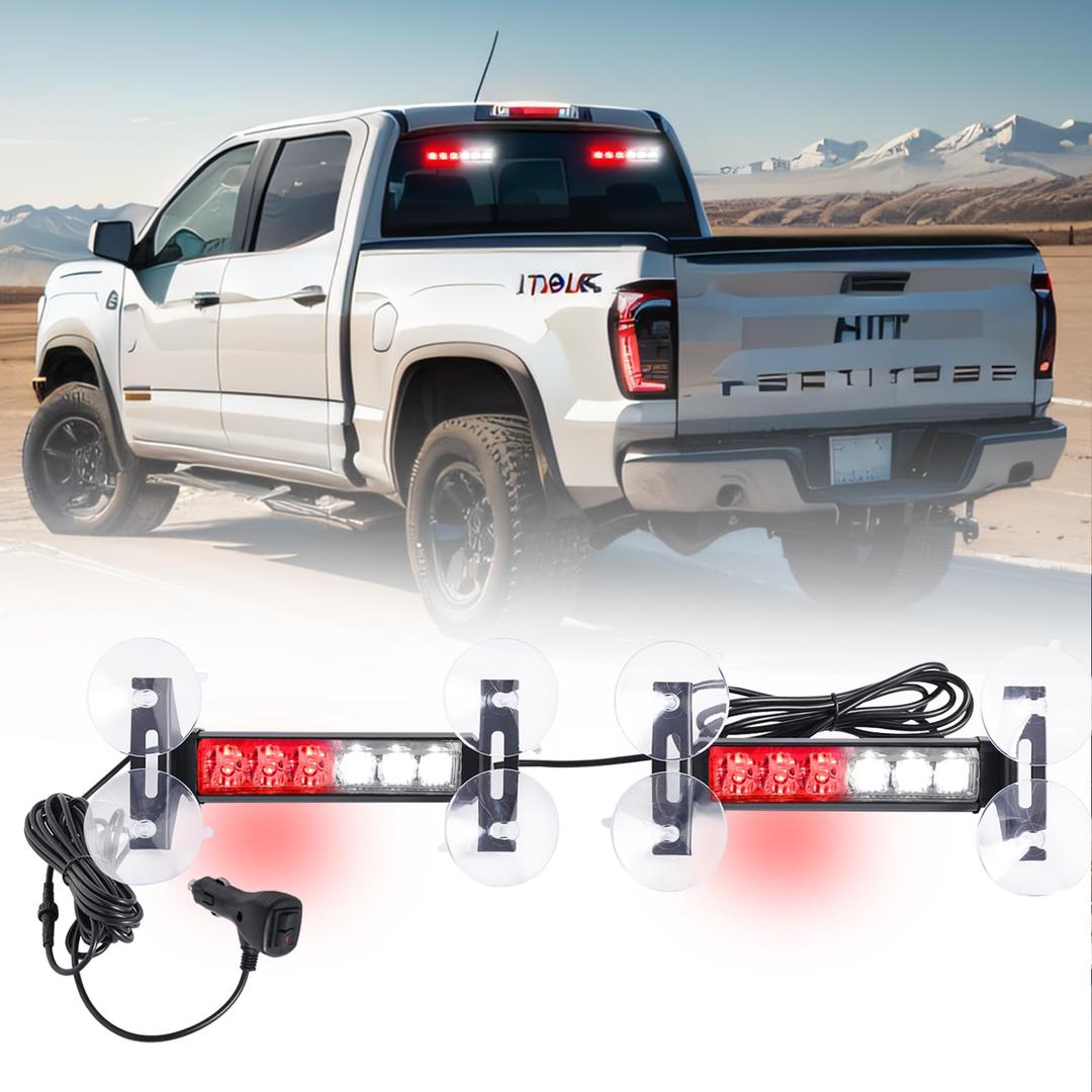 2X 6.1 inch Emergency Strobe Lights Amber/Green12 LED Hazard Warning Flashing Safety Dash Front/Rear Windshield Deck Split Lights Surface Mount for Construction Vehicles Tow/Plow Trucks