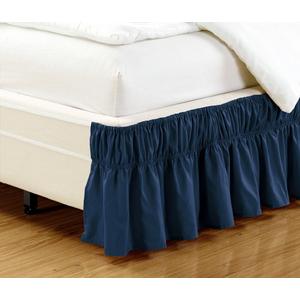 Grand Linen - Wrap Around 16 inch Fall Navy Blue Ruffled Elastic Solid Bed Skirt Fits All Queen, King and Cal King Size Bedding High Thread Count Microfiber Dust Ruffle, Silky Soft & Wrinkle Free.