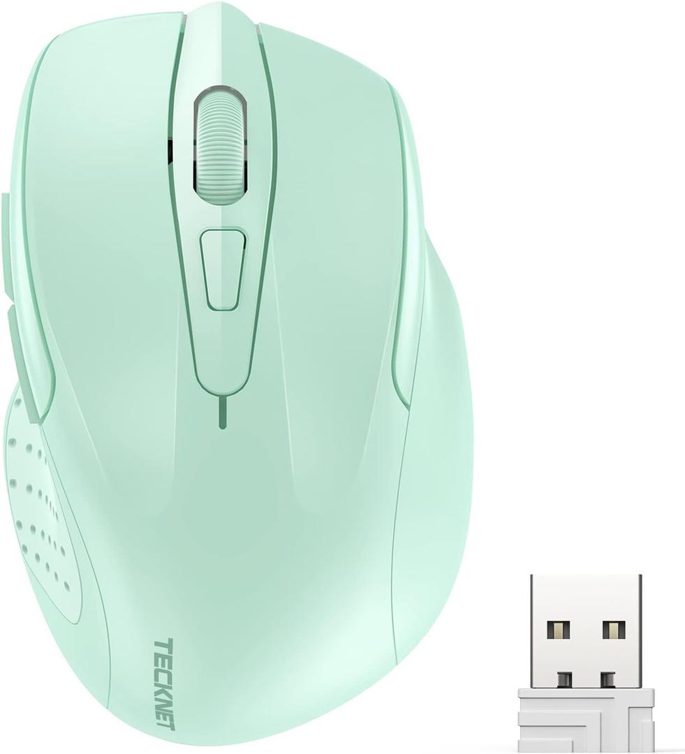 TECKNET Wireless Mouse, 2.4G Ergonomic Optical Mouse, Computer Mouse for Laptop, PC, Computer, Chromebook, Notebook, 6 Buttons, 24 Months Battery Life, 2600 DPI, 5 Adjustment Levels - Green