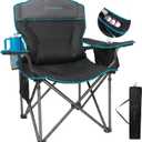 FUNDANGO Oversized Camping Chair for Adults,550lbs Heavy Duty Foldable Portable Lawn Chair with Padded Seat & Back, 4-can Cooler & Cup Holder, Carry Bag Included for Outdoor (Black/Grey) (21"D x 40.55"W x 38.6"H)