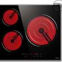 Electric Cooktop 24 inch, 3 Burners Radiant Electric Stove, Built-in Electric Stove Top, Timer & Kid Safety Lock, Glass Protection Metal Frame, 220V-240V Hard Wire (No Plug) Hobsir