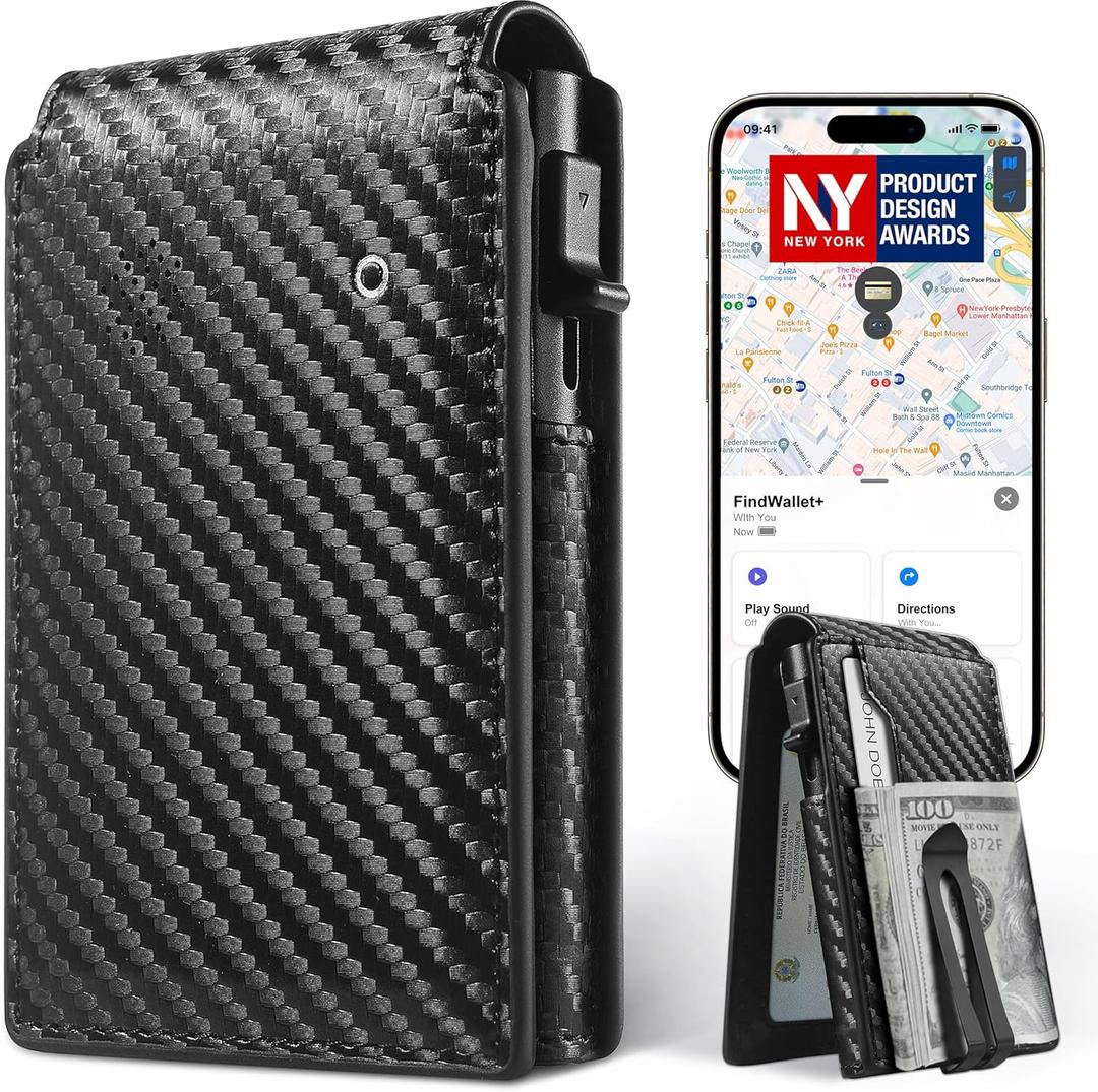 Auskang Mens Wallet with Tracker Works for Find My App (iOS Only), Smart Wallet for Mens Gifts, RFID Blocking, Replacement for AirTag Wallet, with Money Clip, Not for Android, Black