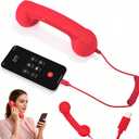 Retro Phone Handset for iPhone & Android,2026 New Cell Phone Receiver with Microphone & Speaker,Classic Vintage Old School Telephone Receiver for Mobile Phones,90s Style Prop for Photos (Red)