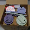 Elk and Friends Kids + Toddler Glass Cups | The Original 8oz Glass Mason Jar with Sleeves + Lids | Silicone Straws + Stopper | Smoothie Cup | Food Storage | Spill Resistant | Dishwasher Safe | 4 Pack (Gray/Sage/MistyBlue/Navy)