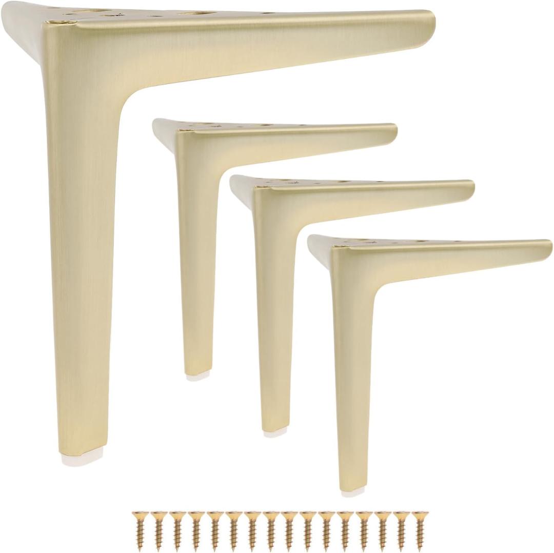 7 Inch Heavy Duty Furniture Legs Antique Brushed Gold, Metal Triangle Furniture Feet Set of 4, Modern Style DIY Replacement for Sofa Legs, Cabinet Legs, Dresser Legs (Brushed Gold, 7 Inch)