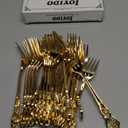 Joyido 30PCS Gold Plastic Forks - 8.1inch Gold Forks Disposable - Vintage Heavy Duty Dessert Forks - Premium Fancy Plastic Silverware for Parties, Weddings, Dinners and Events