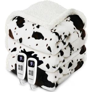 Heated Blanket Queen Blanket - Fast Heating Electric Blanket, Soft Flannel Heated Queen with 4 Time Settings,10 Heating Settings, Warm Gifts for Women & Mom & Grandma(84"x90"Cow Print White) (01 - Black Ombre-white)