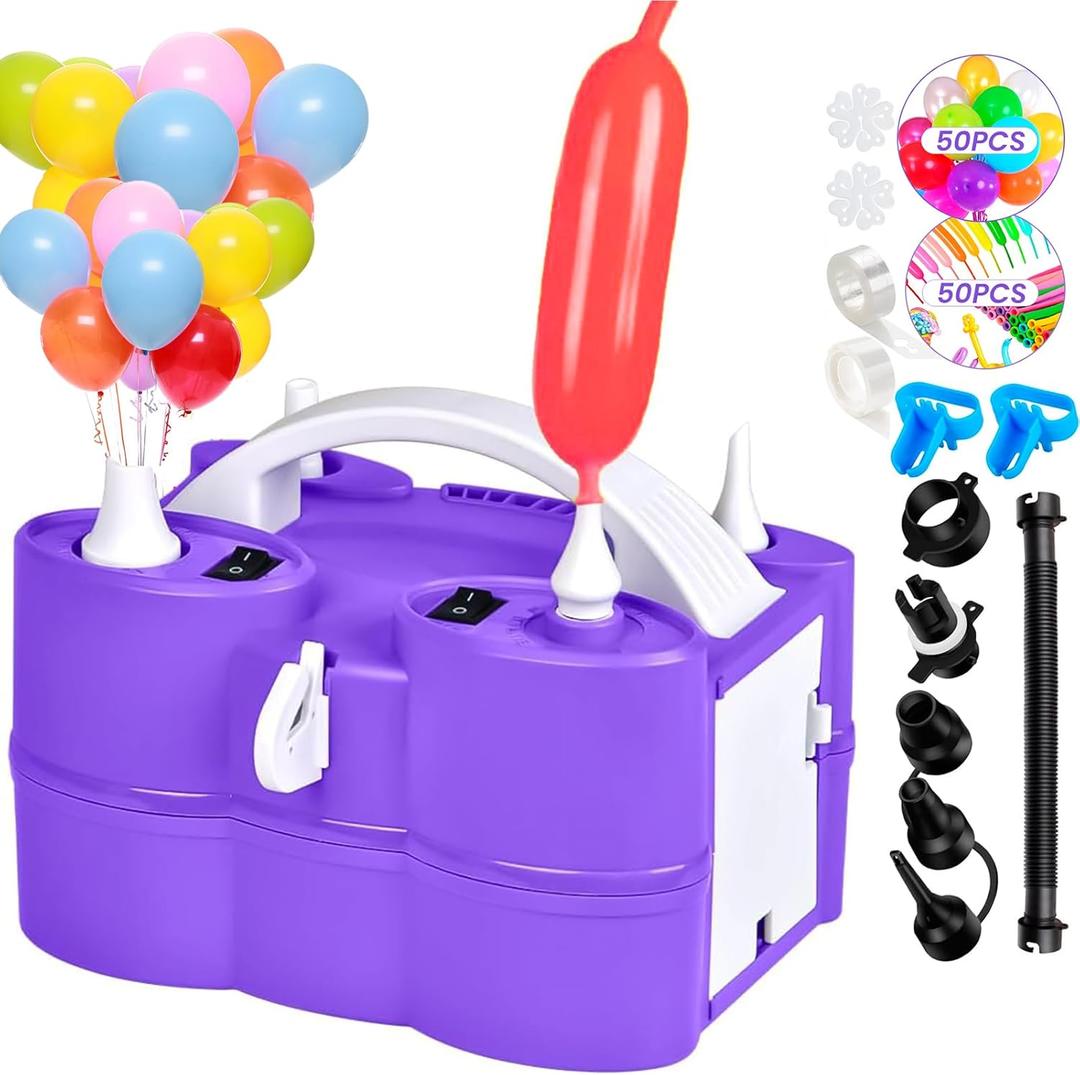 3-in-1 Electric Air Pump for Inflatables and Balloons, Dual Nozzle Inflator Deflator for Pool Floats, Quick-Fill, Save Time (Purple)