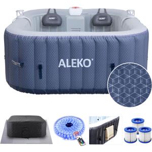 ALEKO Lucca 4-Person Inflatable Jetted Hot Tub | 120 Soothing Bubble Jets | Energy Efficient Cover | LED Lights with 7 Lights | 360-Degree Bubble Massage | 158 Gallon Water Capacity