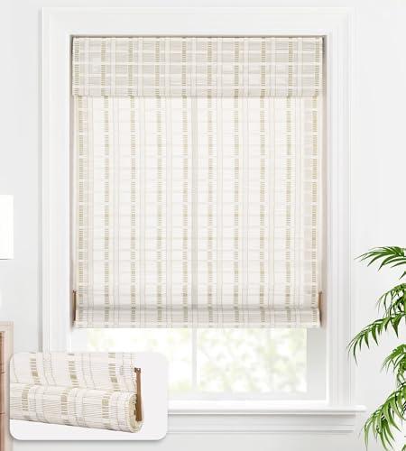 LazBlinds Cordless Bamboo Blinds, Bamboo Roll Up Shades for Windows, Light Filtering Wood Window Blinds, Bamboo Roller Shades for Indoor Home- Size: 30" W x 72'' H, Whitewash B