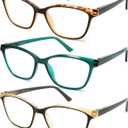 Reading Glasses for Women, 3-Pack Blue Light Computer Eyeglasses, Cat-Eye Fashion Full Frame with Spring Hinge Ladies Readers +1.75diopter