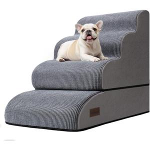 4-Step Dog Stairs and Ramp for Beds or Couches  Non-Slip Sturdy Pet Steps for Small Dogs and Cats,21" H,Grey