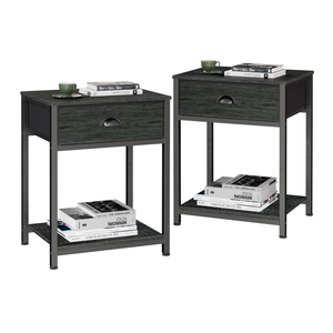 Furologee Nightstands Set of 2, Industrial End Table with Fabric Drawer&Storage Shelf, Small Bedside Table Organizer for Small Space for Living Room, Tall 23.6" Night Stand for Bedroom, Black Oak